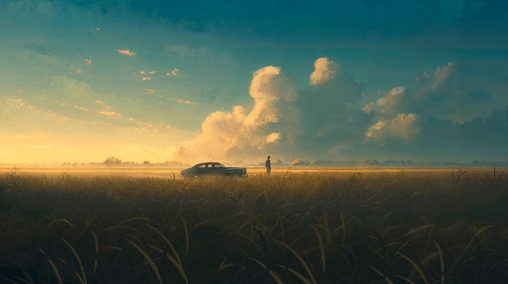 A car on a highway at golden hour