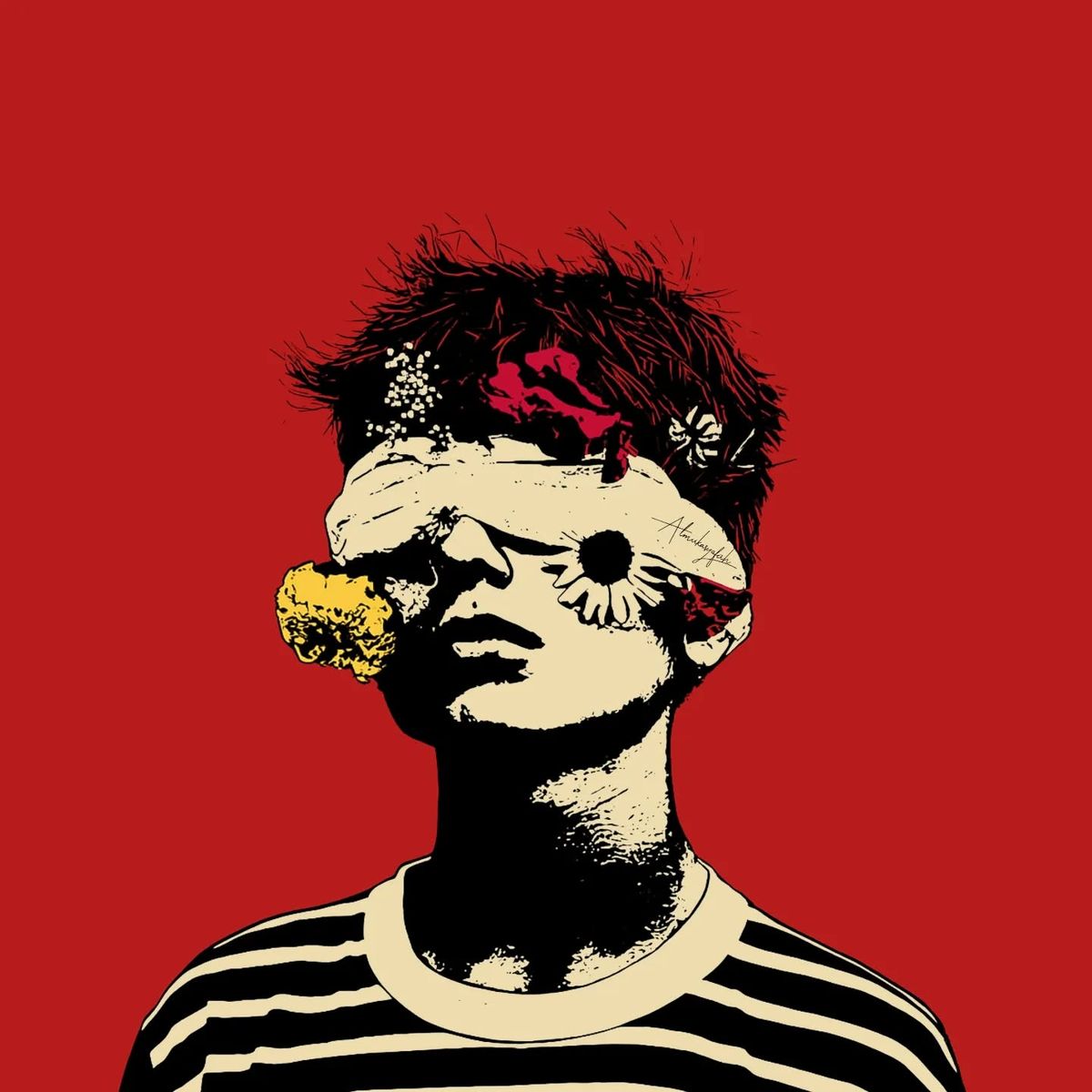 A high-contrast graphic portrait